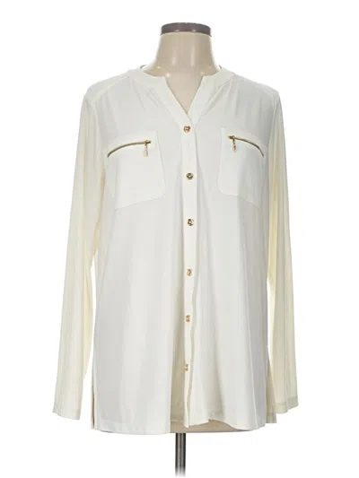 Pre-owned Susan Graver Long Sleeve Blouse In White