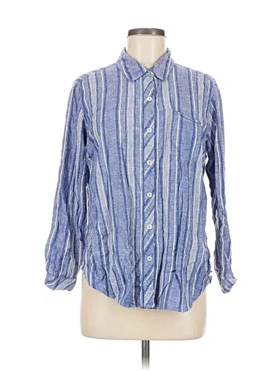 Pre-owned Susan Graver Long Sleeve Button Down Shirt In Blue