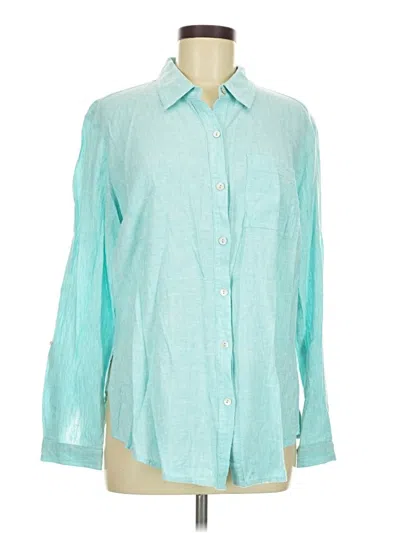 Pre-owned Susan Graver Long Sleeve Button Down Shirt In Blue