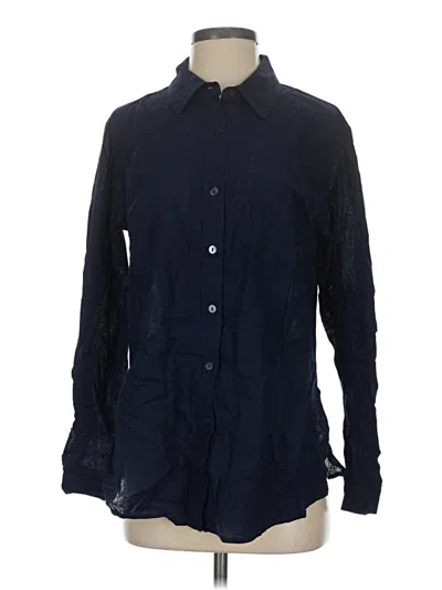 Pre-owned Susan Graver Long Sleeve Button Down Shirt In Blue