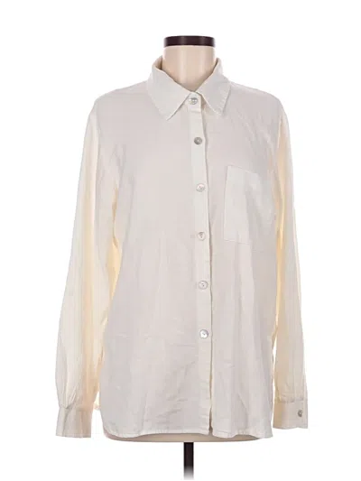 Pre-owned Susan Graver Long Sleeve Button Down Shirt In Ivory