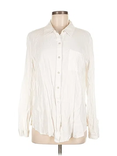 Pre-owned Susan Graver Long Sleeve Button Down Shirt In White