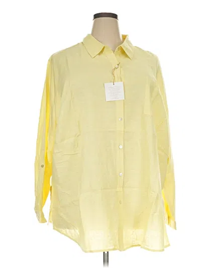 Pre-owned Susan Graver Long Sleeve Button Down Shirt In Yellow