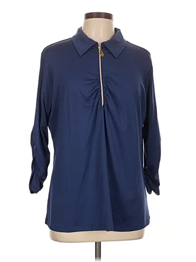 Pre-owned Susan Graver Long Sleeve Polo Shirt In Blue