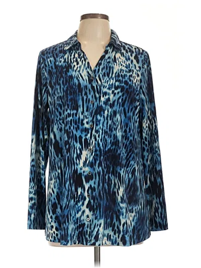 Pre-owned Susan Graver Long Sleeve Polo Shirt In Blue