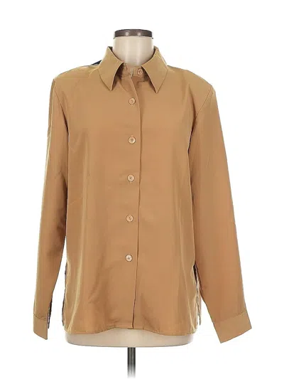 Pre-owned Susan Graver Long Sleeve Polo Shirt In Brown