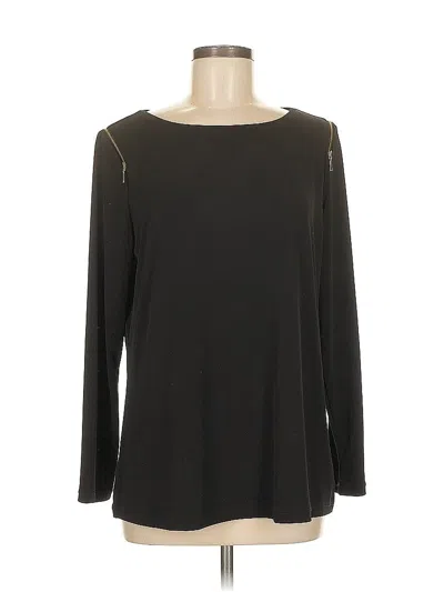 Pre-owned Susan Graver Long Sleeve Top Black Boatneck Tops