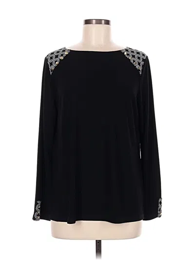 Pre-owned Susan Graver Long Sleeve Top Black Keyhole Neckline Tops