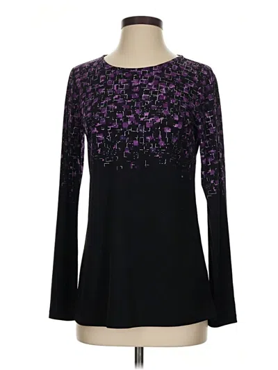 Pre-owned Susan Graver Long Sleeve Top Purple Square Neckline Tops