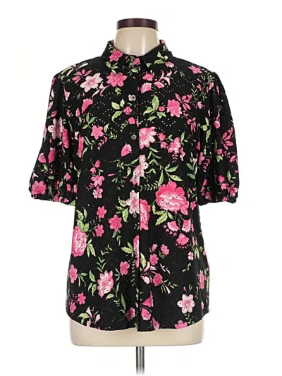 Pre-owned Susan Graver Short Sleeve Blouse In Black