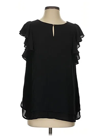Pre-owned Susan Graver Short Sleeve Blouse In Black
