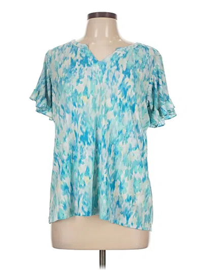 Pre-owned Susan Graver Short Sleeve Blouse In Blue