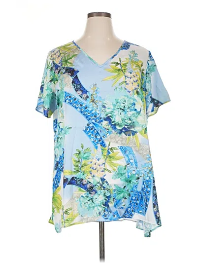 Pre-owned Susan Graver Short Sleeve Blouse In Blue