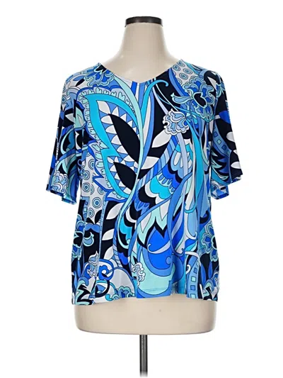 Pre-owned Susan Graver Short Sleeve Blouse In Blue