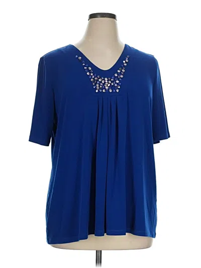 Pre-owned Susan Graver Short Sleeve Blouse In Blue