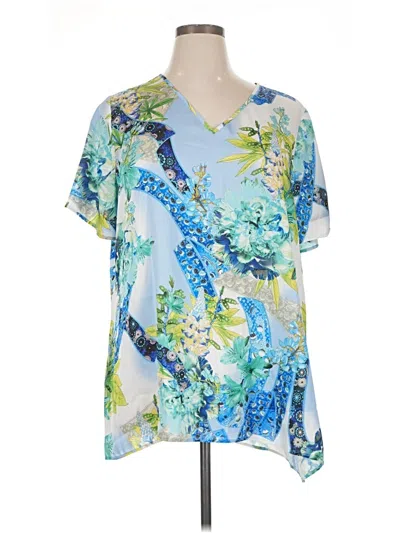 Pre-owned Susan Graver Short Sleeve Blouse In Blue