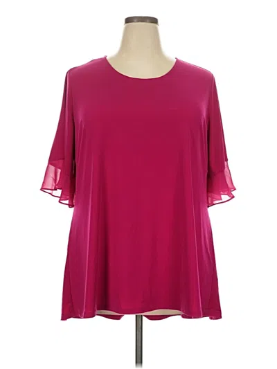 Pre-owned Susan Graver Short Sleeve Blouse In Burgundy