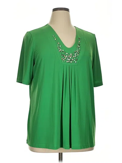 Pre-owned Susan Graver Short Sleeve Blouse In Green