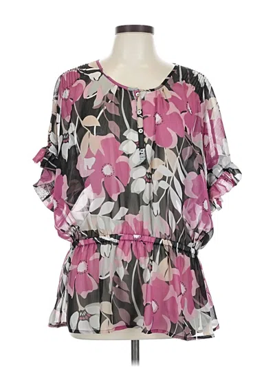 Pre-owned Susan Graver Short Sleeve Blouse In Pink