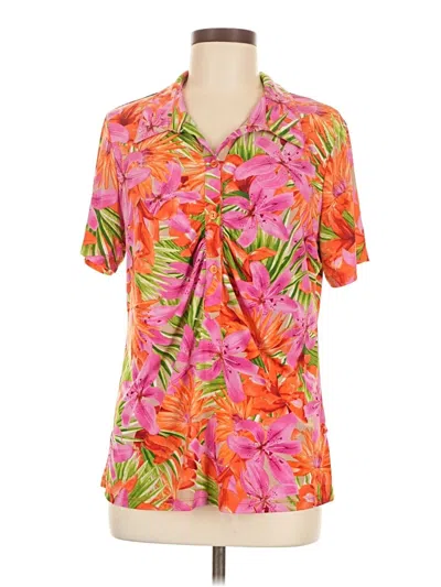 Pre-owned Susan Graver Short Sleeve Blouse In Pink