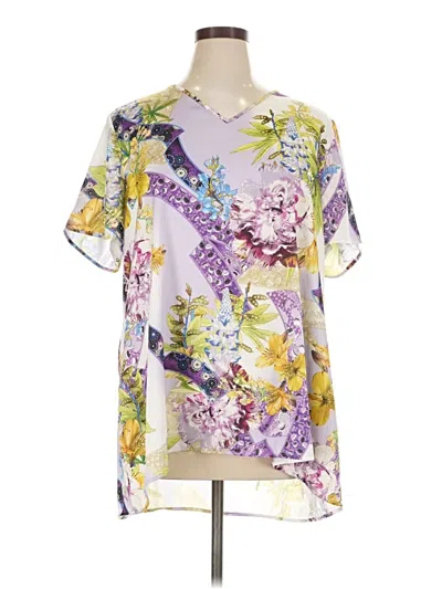 Pre-owned Susan Graver Short Sleeve Blouse In Purple