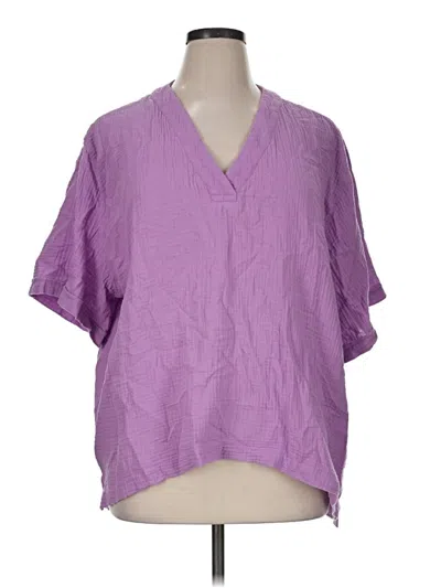 Pre-owned Susan Graver Short Sleeve Blouse In Purple
