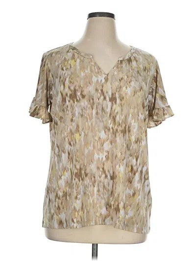 Pre-owned Susan Graver Short Sleeve Blouse In Tan