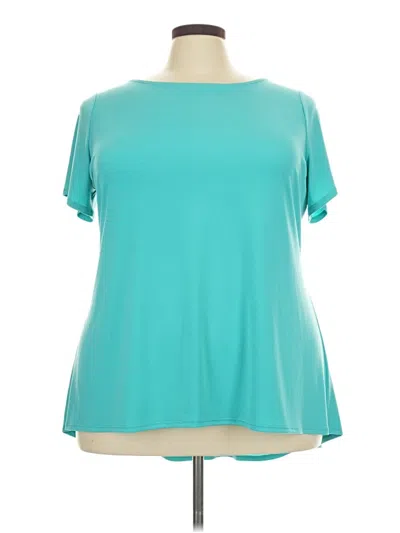 Pre-owned Susan Graver Short Sleeve Blouse In Teal