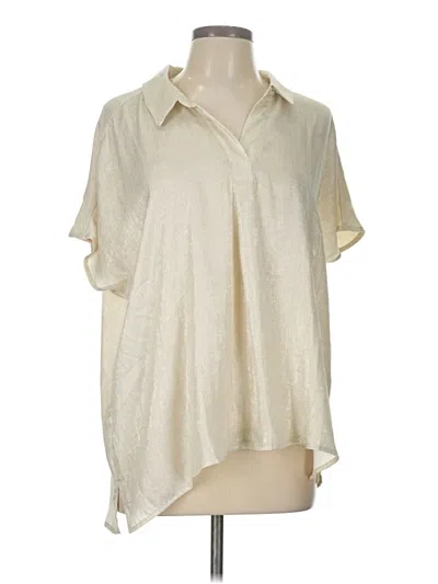 Pre-owned Susan Graver Short Sleeve Blouse In White