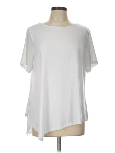 Pre-owned Susan Graver Short Sleeve Blouse In White
