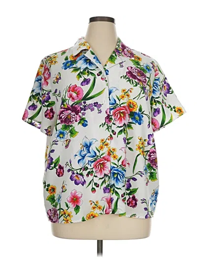 Pre-owned Susan Graver Short Sleeve Blouse In White