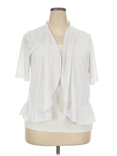 Pre-owned Susan Graver Short Sleeve Blouse In White