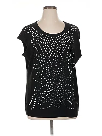 Pre-owned Susan Graver Short Sleeve Top Black Scoop Neck Tops