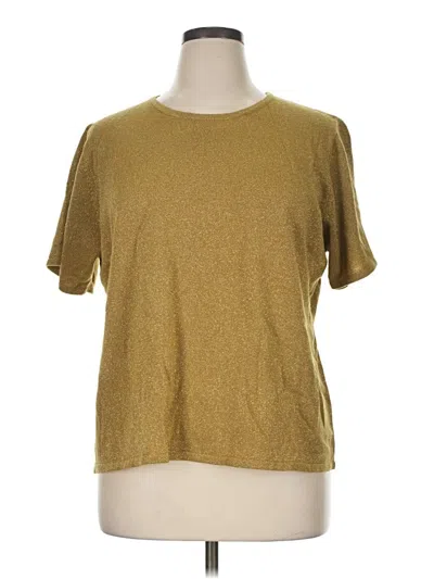 Pre-owned Susan Graver Short Sleeve Top Gold Metallic Pattern Crew Neck Tops