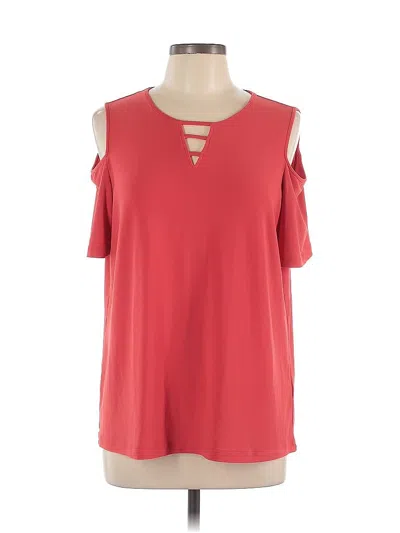 Pre-owned Susan Graver Short Sleeve Top Red Cold Shoulder Neckline Tops
