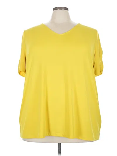 Pre-owned Susan Graver Short Sleeve Top Yellow V Neck Tops