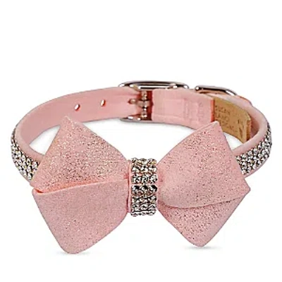 Susan Lanci Designs Pink Glitz Nouveau Bow 3 Row Giltmore 1/2 Collar In Puppy Pink