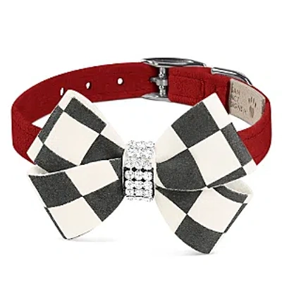 Susan Lanci Designs Windsor Check Nouveau Bow 1/2 Collar In Red