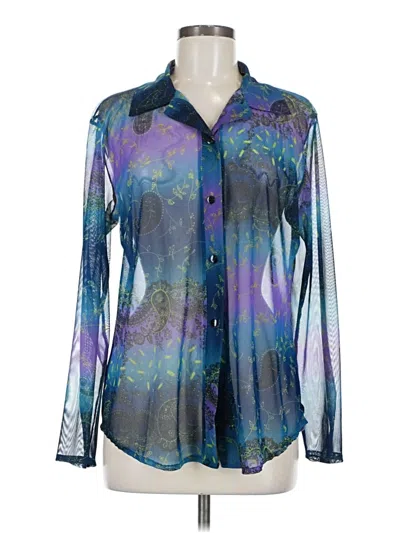 Pre-owned Susan Lawrence Long Sleeve Blouse In Blue