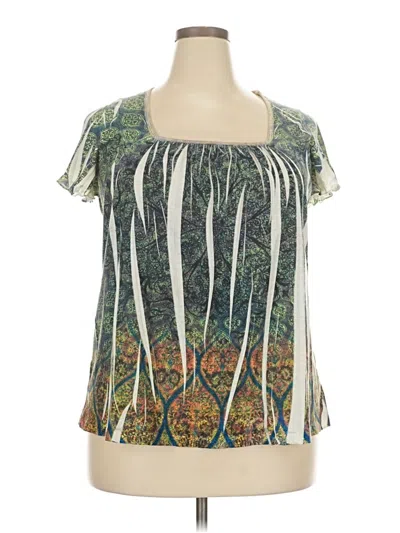 Pre-owned Susan Lawrence Short Sleeve Blouse In Green