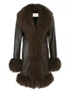 Susana Chow Dorothy Shearling-trim Leather Coat In Brown