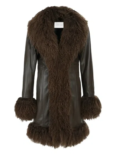 Susana Chow Dorothy Shearling-trim Leather Coat In Brown