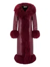 Susana Chow Dorothy Shearling-trim Leather Coat In Burgundy