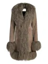 Susana Chow Dorothy Shearling-trim Suede Coat In Brown