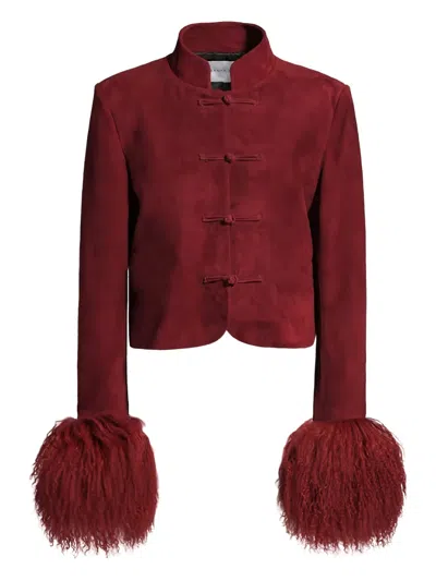 Susana Chow Leighton Shearling-cuff Suede Jacket In Red