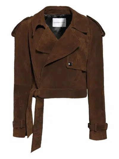 Susana Chow Natasha Belted Suede Jacket In Brown