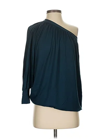Pre-owned Susana Monaco 3/4 Sleeve Top Teal One Shoulder Neckline Tops In Blue