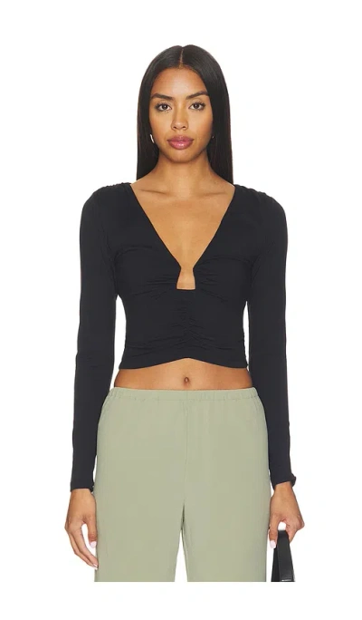 Susana Monaco Angle Wire Gathered Longsleeve Top In Black
