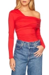 SUSANA MONACO SUSANA MONACO ASYMMETRIC OFF THE SHOULDER RUCHED LONG SLEEVE TOP