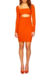 Susana Monaco Back Cutout Long Sleeve Minidress In Pumpkin